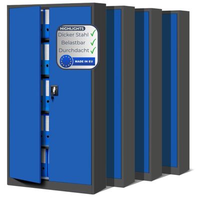 MegaDeal 4x Aktenschrank abschlie?bar JAN 185x90x40cm Anthrazit-Blau 5 Ebenen