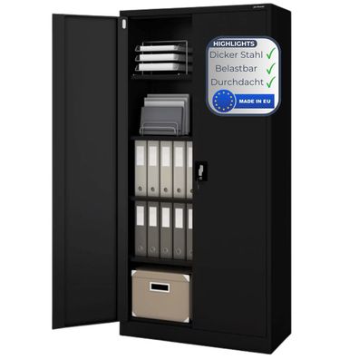 Aktenschrank abschlie?bar JAN 185x90x40cm Schwarz 5 Ebenen verstellbar Fl?gelt?ren