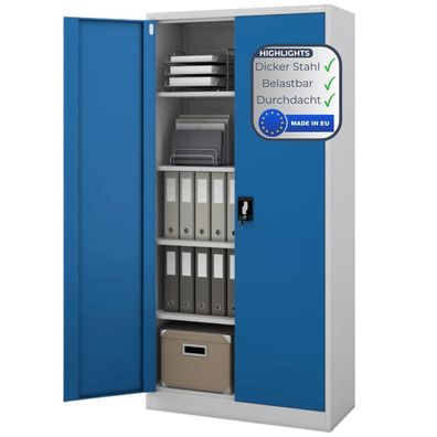 Aktenschrank abschlie?bar JAN 195x90x40cm Grau-Blau 5 Ebenen verstellbar Fl?gelt?ren
