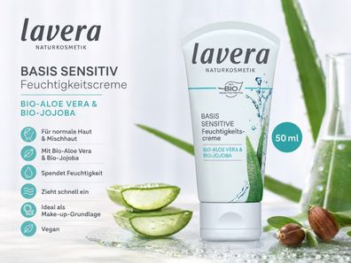 Lavera basis sensitive Feuchtigkeitscreme 50 ml Bio-Aloe Vera Jojoba vegan