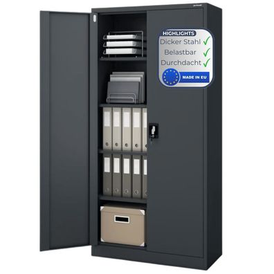 Aktenschrank abschlie?bar JAN 195x90x40cm Anthrazit 5 Ebenen verstellbar Fl?gelt?ren
