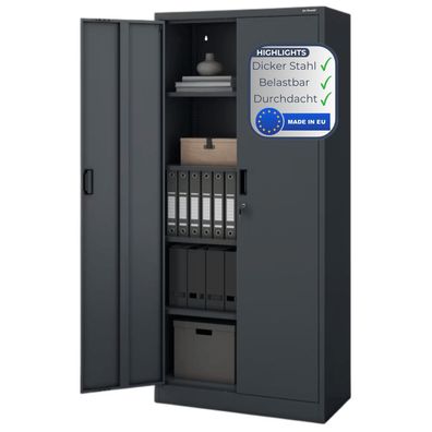 Aktenschrank abschlie?bar JAN 175x80x40cm Anthrazit 5 Ebenen verstellbar Fl?gelt?ren