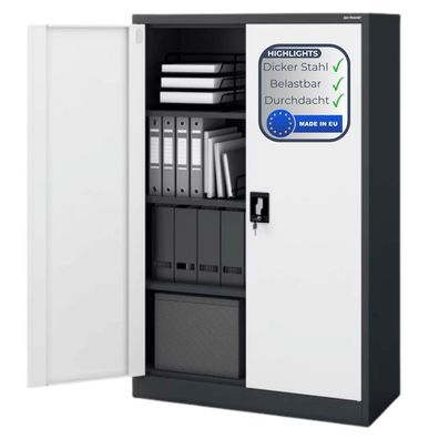 Aktenschrank abschlie?bar KEVIN 140x90x40cm Anthrazit-Wei? 4 Ebenen verstellbar