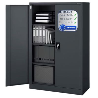 Aktenschrank abschlie?bar KEVIN 140x90x40cm Anthrazit 4 Ebenen Fl?gelt?ren