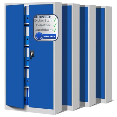 MegaDeal 4x Aktenschrank abschlie?bar JAN 195x90x40cm Grau-Blau 5 Ebenen verstellbar