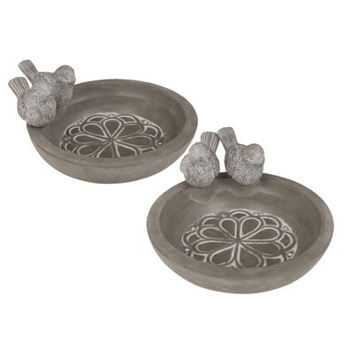 2er Set Vogeltränke Beton 20 cm mit Vogelfiguren Wildvogel Insektentränke Garten