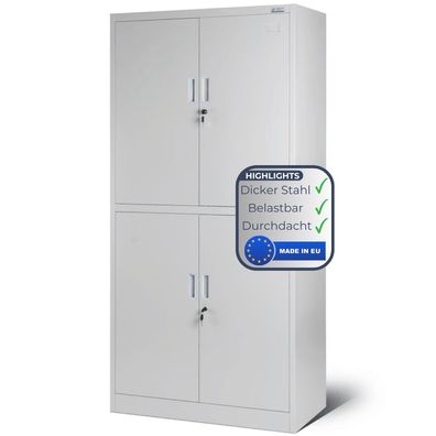 Metallschrank abschlie?bar MAGDA 185x90x40cm Grau 4 Fl?gelt?ren 4 Ebenen