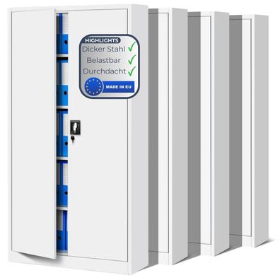 MegaDeal 4x Aktenschrank abschlie?bar JAN 195x90x40cm Wei? 5 Ebenen verstellbar