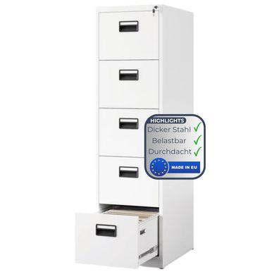 H?ngeregisterschrank abschlie?bar SARA 163x46x62cm Wei? 5 Schubladen mit Schloss