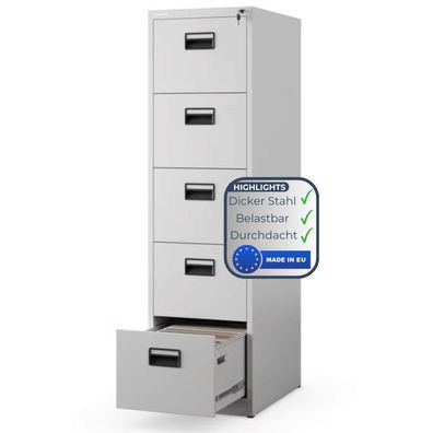 H?ngeregisterschrank abschlie?bar SARA 163x46x62cm Grau 5 Schubladen mit Schloss