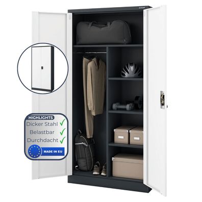 Mehrzweckschrank Metall abschlie?bar DAWID 185x90x45cm Anthrazit-Wei? Funktionaler
