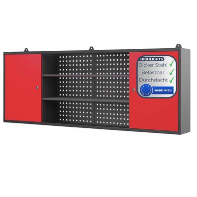 H?ngeschrank Werkstatt abschlie?bar LEO 60x160x20cm Anthrazit-Rot Metallschrank