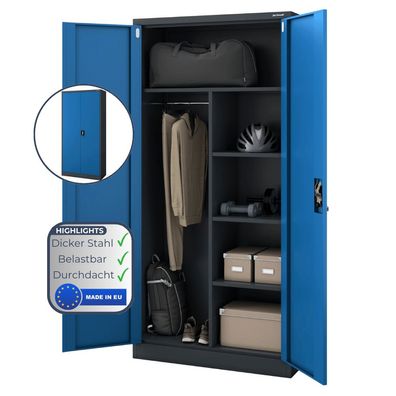 Mehrzweckschrank Metall abschlie?bar DAWID 185x90x45cm Anthrazit-Blau Funktionaler