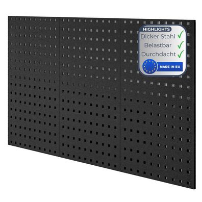Werkzeugwand Metall Lochwand PAULA 60x120x1cm Schwarz 3 teilige Lochplatte