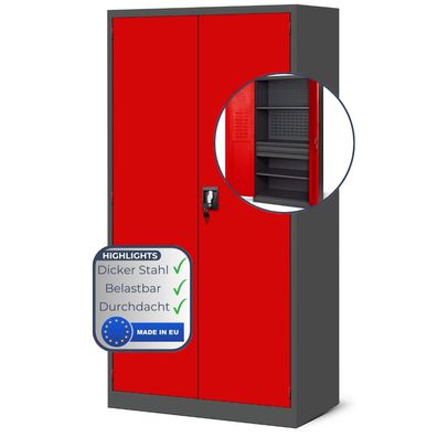 Werkzeugschrank mit Lochwand SZYMON 185x92x50cm Anthrazit-Rot Mit Schubladen