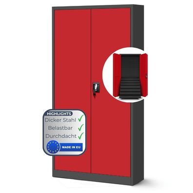 Werkzeugschrank mit Schubladen DAREK 185x92x50cm Anthrazit-Rot inkl. Lochwand