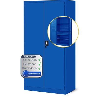 Werkzeugschrank mit Lochwand SZYMON 185x92x50cm Blau Mit Schubladen Abschlie?bar