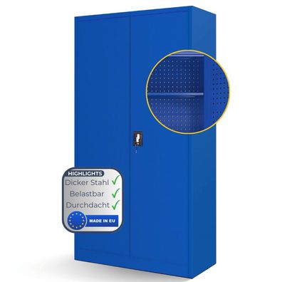 Werkzeugschrank mit Lochwand BRUNO 185x92x50cm Blau 5 Ebenen Abschlie?bar