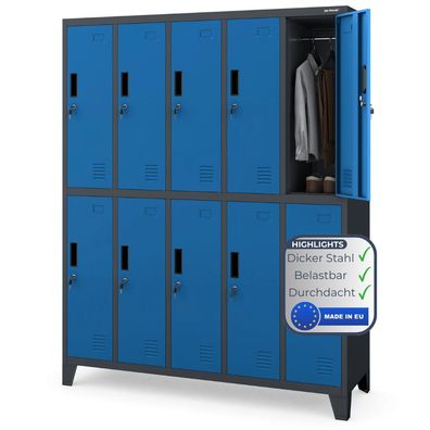 Umkleideschrank Spind BARTEK 172x136x45cm Anthrazit-Blau 10 Abteile Etikettenhalter