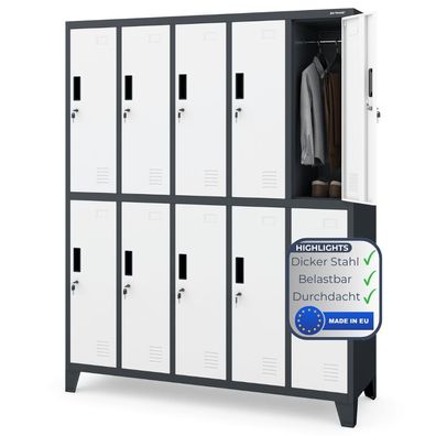 Umkleideschrank Spind BARTEK 172x136x45cm Anthrazit-Wei? 10 Abteile Etikettenhalter