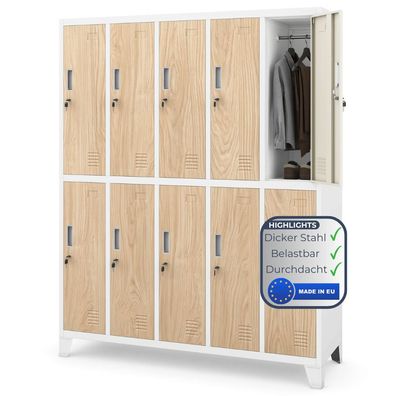 Umkleideschrank Spind BARTEK 172x136x45cm Wei?-Sonoma Eiche 10 Abteile