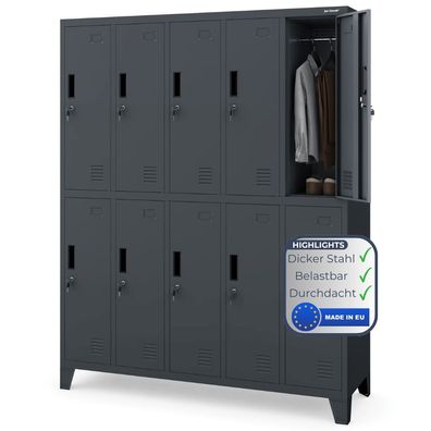 Umkleideschrank Spind BARTEK 172x136x45cm Anthrazit 10 Abteile Etikettenhalter