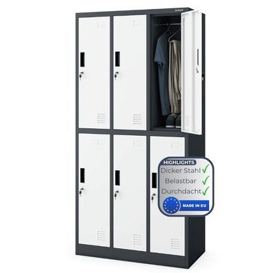 Umkleideschrank Spind IGOR 185x90x45cm Anthrazit-Wei? 6 Abteile Etikettenhalter