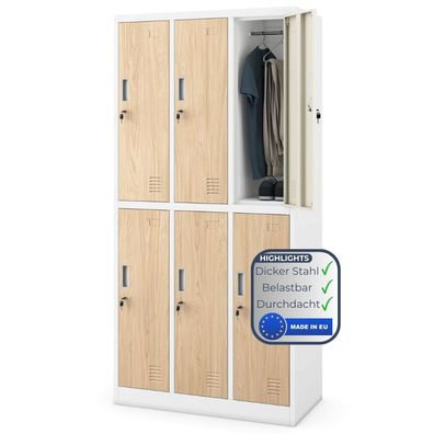 Umkleideschrank Spind IGOR 185x90x45cm Wei?-Sonoma Eiche 6 Abteile Etikettenhalter