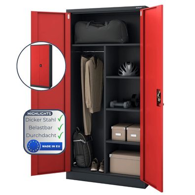 Mehrzweckschrank Metall abschlie?bar DAWID 185x90x45cm Anthrazit-Rot Funktionaler