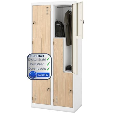 Umkleideschrank Spind JULIA 185x80x45cm Wei?-Sonoma Eiche 4 Abteile mit