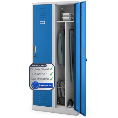 Umkleideschrank Spind KACPER 180x80x50cm Grau-Blau 2 Abteile Etikettenhalter