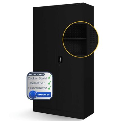 Werkzeugschrank mit Lochwand BRUNO 185x92x50cm Schwarz 5 Ebenen Abschlie?bar