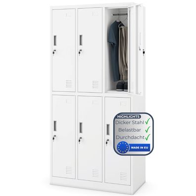 Umkleideschrank Spind IGOR 185x90x45cm Wei? 6 Abteile Etikettenhalter