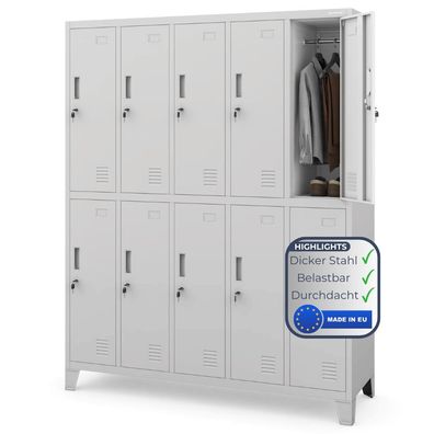 Umkleideschrank Spind BARTEK 172x136x45cm Grau 10 Abteile Etikettenhalter
