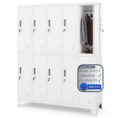 Umkleideschrank Spind BARTEK 172x136x45cm Wei? 10 Abteile Etikettenhalter