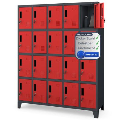 Schlie?fachschrank Spind ROBERT 172x136x45cm Anthrazit-Rot 20 F?cher Etikettenhalter
