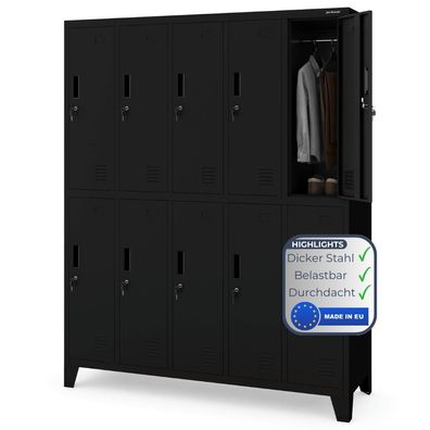 Umkleideschrank Spind BARTEK 172x136x45cm Schwarz 10 Abteile Etikettenhalter