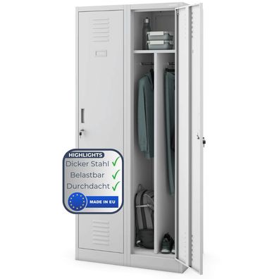 Umkleideschrank Spind KACPER 180x80x50cm Grau 2 Abteile Etikettenhalter