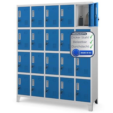 Schlie?fachschrank Spind ROBERT 172x136x45cm Grau-Blau 20 F?cher Etikettenhalter