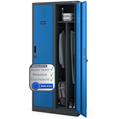 Umkleideschrank Spind KACPER 180x80x50cm Anthrazit-Blau 2 Abteile Etikettenhalter