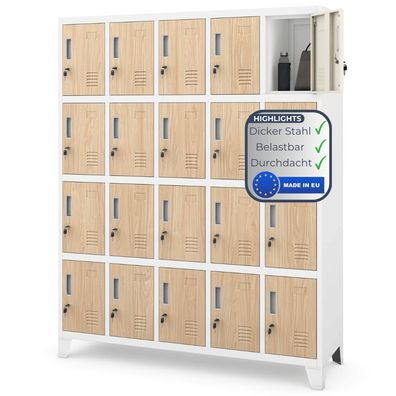Schlie?fachschrank Spind ROBERT 172x136x45cm Wei?-Sonoma Eiche 20 F?cher