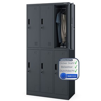 Umkleideschrank Spind IGOR 185x90x45cm Anthrazit 6 Abteile Etikettenhalter