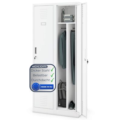 Umkleideschrank Spind KACPER 180x80x50cm Wei? 2 Abteile Etikettenhalter