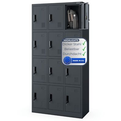 Schlie?fachschrank Spind MARCIN 185x90x40cm Anthrazit 12 F?cher Etikettenhalter
