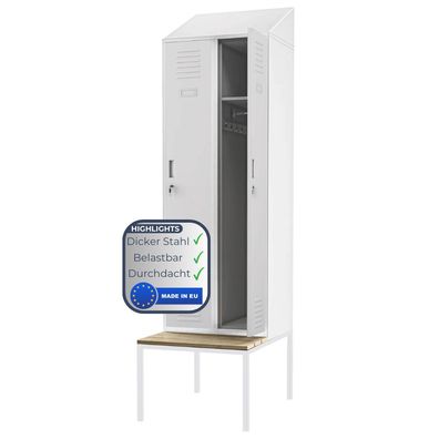 Umkleideschrank Spind mit Sitzbank KACPER 229,5x60x85cm Grau 2 Abteil Etikettenhalter