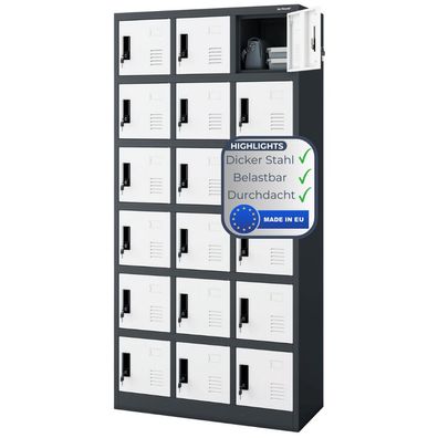 Schlie?fachschrank Spind KAROL 185x90x40cm Anthrazit-Wei? 18 F?cher Etikettenhalter