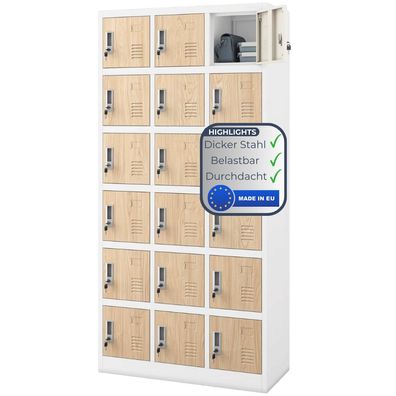 Schlie?fachschrank Spind KAROL 185x90x40 Wei?-Sonoma Eiche 18 F?cher Etikettenhalter