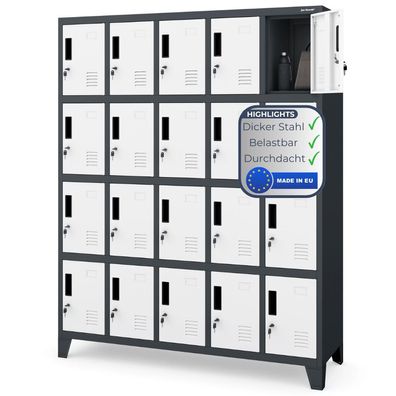 Schlie?fachschrank Spind ROBERT 172x136x45cm Anthrazit-Wei? 20 F?cher Etikettenhalter