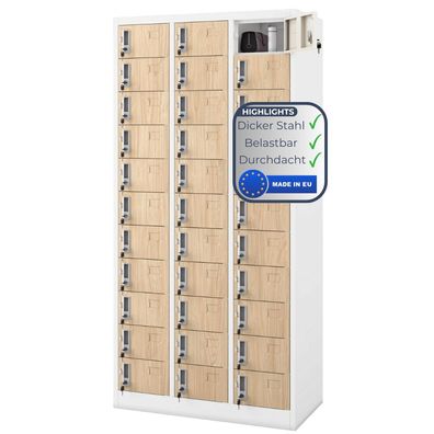 Schlie?fachschrank Spind OLIVER 185x90x45cm Wei?-Sonoma Eiche 33 F?cher