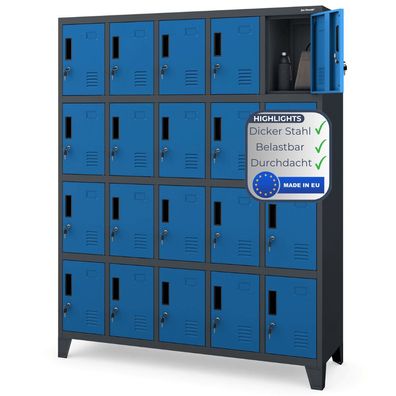 Schlie?fachschrank Spind ROBERT 172x136x45cm Anthrazit-Blau 20 F?cher Etikettenhalter